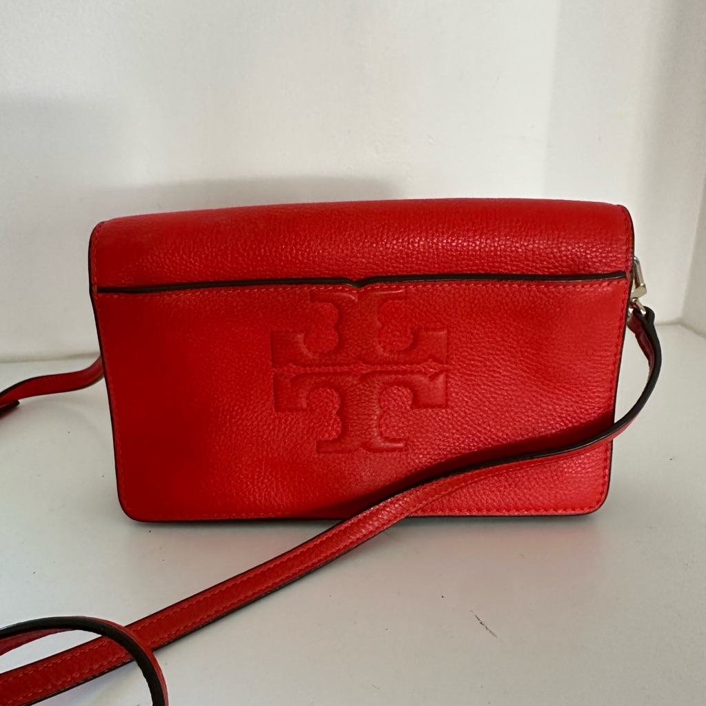 Tory Burch Coral Poppy Red Crossbody Leather Purse